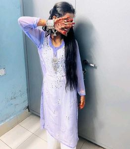 Lavender Georgette Kurti with Mirror & Thread Embr