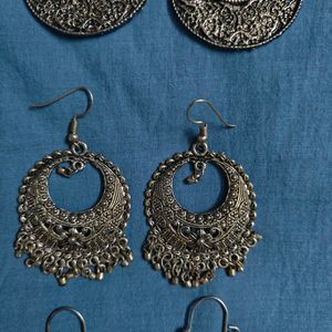 Silver Tone Statement Earring Bundle