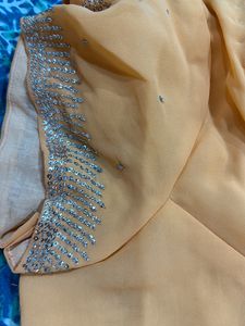 Peach Light Orange Gorgette Saree