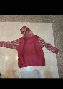 Striped Hooded Knit Cardigan and green wool jumper