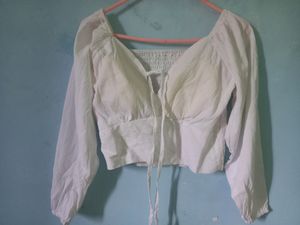 Full Sleeve White Crop Top