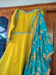 Elegant lime green &amp; Blue Anarkali