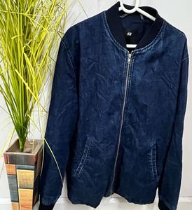 H&M Dark Wash Denim Bomber Jacket