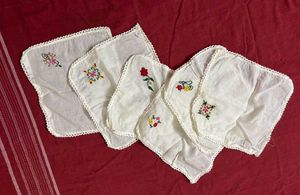 Vintage Embroidered Handkerchiefs (Set of 6)