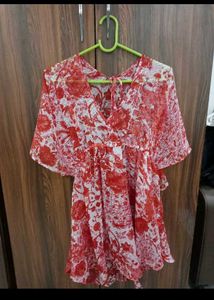 Red Floral Print Kimono Top