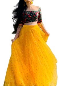 &#34;Festive Yellow Lehenga Set | Floral Crop Top