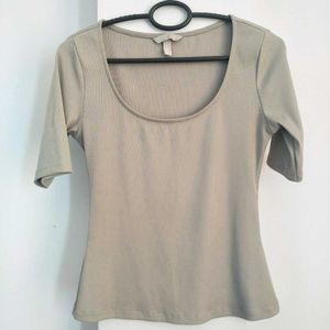 H&amp;M Greige Ribbed Top