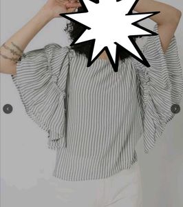 Top With Striped Pattern, Flared Sleeve