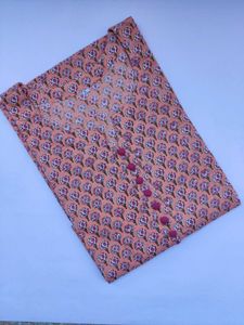 Peach Colour Long Cotton  Kurti