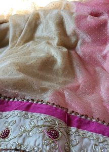Elegant Pink &amp; Gold net saree