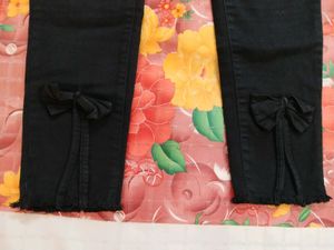 High Waisted Black Jeans with Bow