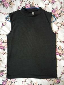 Black Mock Neck Sleeveless Top