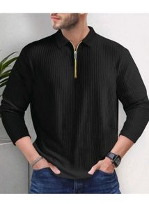 TRIPR MEN Solid  Polo Neck Cotton Blend  Black