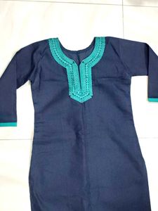 Navy Blue Embroidered Kurta