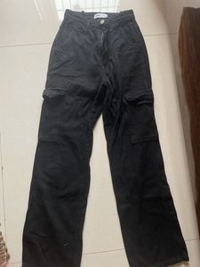 Black Cargo Wide Leg High Waisted Jeans