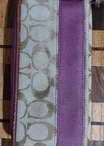 Coach Signature Canvas &amp; Purple Leather Wallet