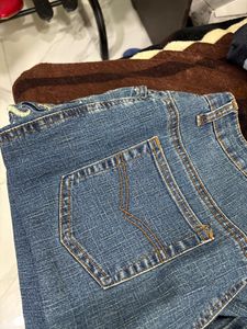 Blue Wide Leg Designer Lace Jeans Embroidered