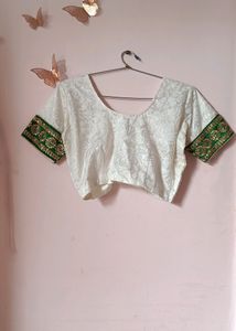 White Saree With Green Border