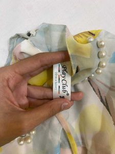 Floral Chiffon Blouse with Pearls