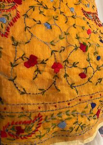 Elegant Yellow Hand Embroidered Saree