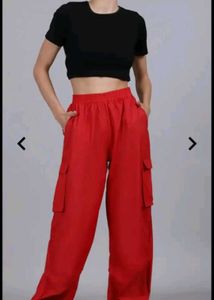 High Rise Parachute Style Pockets Cargo Track Pant