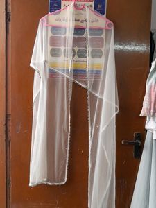 White Net Dupatta With Beautiful Less
