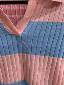 Polo Shirt Top For Women In Sky Blue And Baby Pink Colour