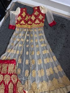 Red &amp; Gold Embroidered Lehenga Set