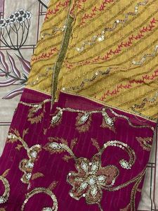 Magenta And Gold Saree With Blouse