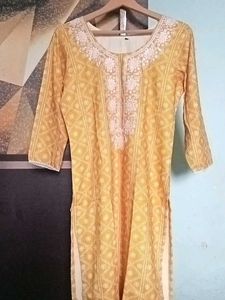 Yellow Embroidered Kurti