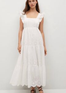 White Ethnic Embroidered Pure Cotton Dress