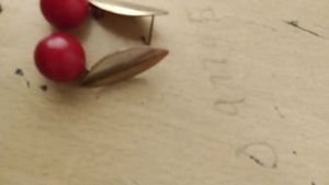 Vintage Red Ball &amp; Gold Tone Leaf Earrings