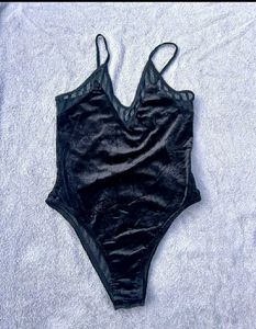 Topshop Black Velvet Bodysuit UK10