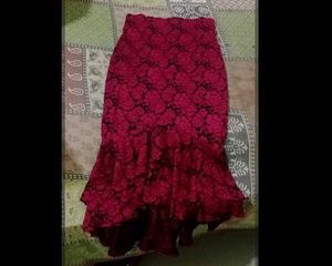 Red Lace Ruffle Skirt