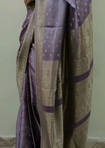 Lavender Saree With Intricate Design Gold Border