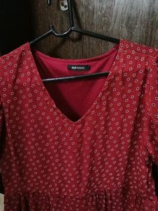 Mango Burgundy Tiered Mini Dress