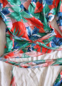Zara Tropical Print Poplin Wrap Blouse
