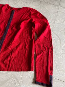 Red Front-Zip Casual Shrug / Cardigan
