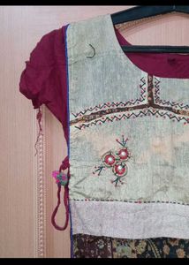 Maroon with Cream Ethnic work Kurta