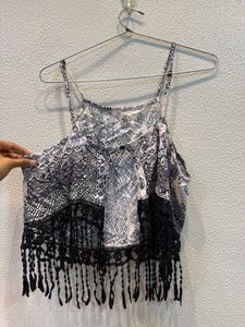 Boho Print Fringe Crop Top