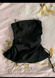 Black Ruched Strapless Top