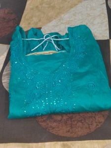 Teal Embroidered Kurti