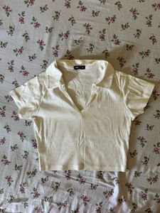 Ribbed Polo Neck Crop Top