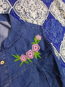 Denim Embroidered Top