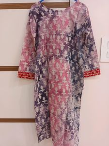 Pink &amp; Purple Chanderi Batik With Pocket Kurti
