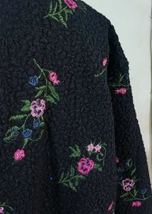 Kazo Floral Embroidered Black Coat