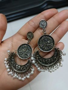Boho Oxidized Silver Dangle Earrings