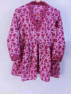 Berry Pink V-Neck Peplum Kurti