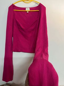 Hot Pink Ribbed Knit Top