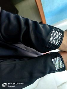 Black Plain Abaya Hand Stone Wrk